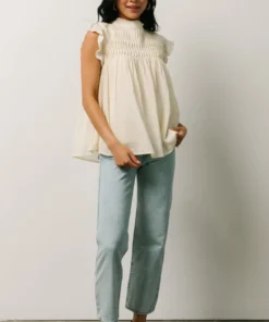 IL Tops Tayler Mock Neck Blouse | Cream