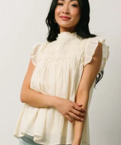 IL Tops Tayler Mock Neck Blouse | Cream