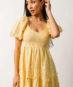 FT Terry Puff Sleeve Mini Dress | Yellow