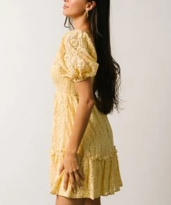 FT Terry Puff Sleeve Mini Dress | Yellow