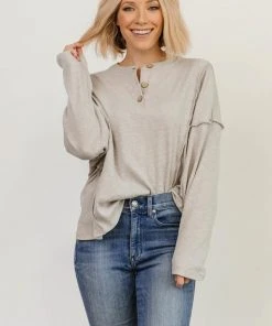 LUM Thayne Henley Long Sleeve Shirt | Light Gray Tops