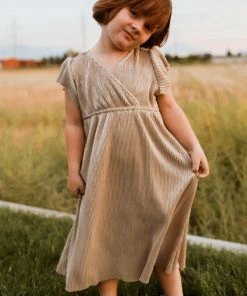 BB Custom Toddler Athena Pleated Midi Dress | Gold Flower Girl