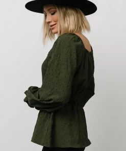 HAY Tops Trey Smocked Top | Olive