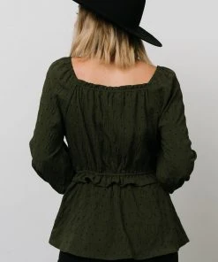 HAY Tops Trey Smocked Top | Olive