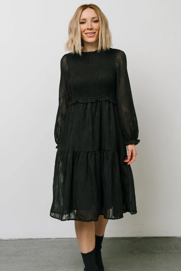 HAY Trinity Smocked Dotted Midi Dress | Black Dresses 11 HAY Trinity Smocked Dotted Midi Dress | Black Dresses