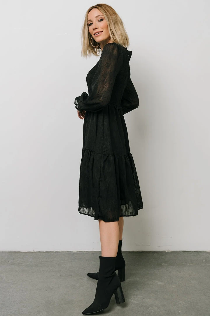 HAY Trinity Smocked Dotted Midi Dress | Black Dresses 8 HAY Trinity Smocked Dotted Midi Dress | Black Dresses