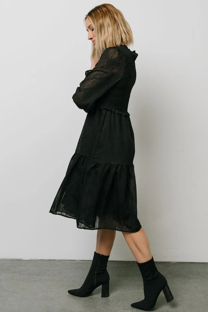 HAY Trinity Smocked Dotted Midi Dress | Black Dresses 4 HAY Trinity Smocked Dotted Midi Dress | Black Dresses