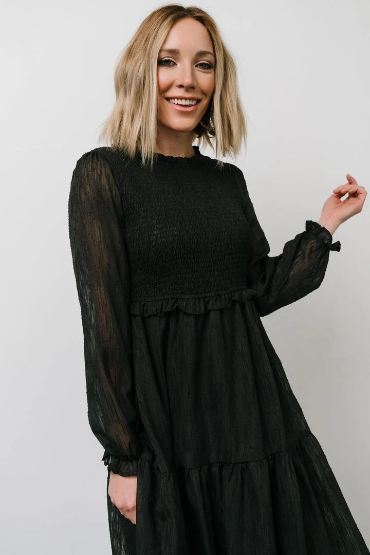 HAY Trinity Smocked Dotted Midi Dress | Black Dresses 10 HAY Trinity Smocked Dotted Midi Dress | Black Dresses