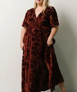 BB Custom Dresses Uma Velvet Maxi Dress | Copper Floral