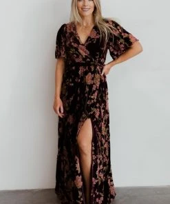 BB Custom Uma Velvet Maxi Dress | Plum Floral Dresses