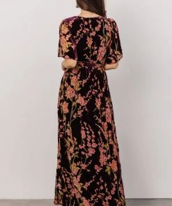 BB Custom Uma Velvet Maxi Dress | Plum Floral Dresses