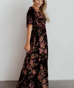 BB Custom Uma Velvet Maxi Dress | Plum Floral Dresses