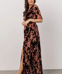 BB Custom Uma Velvet Maxi Dress | Plum Floral Dresses