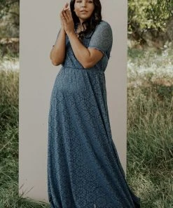 RR Dresses Venice Lace Maxi Dress | Slate Blue