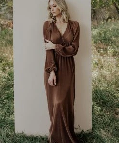 BB Custom Dresses Venus Pleated Maxi Dress | Bronze
