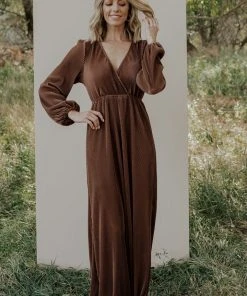 BB Custom Dresses Venus Pleated Maxi Dress | Bronze