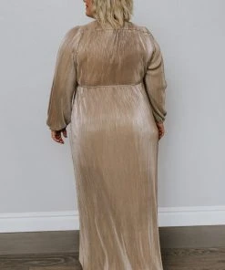 BB Custom Dresses Venus Pleated Maxi Dress | Gold