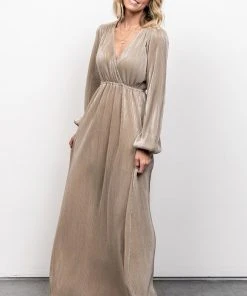 BB Custom Dresses Venus Pleated Maxi Dress | Gold