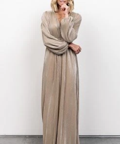 BB Custom Dresses Venus Pleated Maxi Dress | Gold