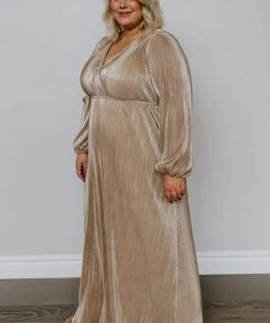BB Custom Dresses Venus Pleated Maxi Dress | Gold