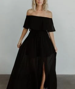 BB Custom Victoria Off Shoulder Maxi Dress | Black Dresses