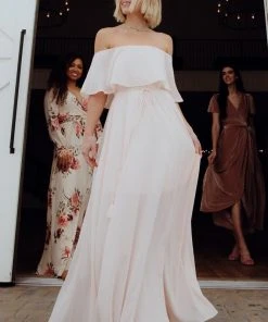 BB Custom Victoria Off Shoulder Maxi Dress | Blush