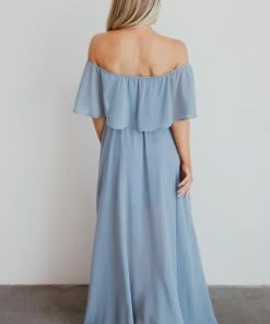 BB Custom Victoria Off Shoulder Maxi Dress | Light Blue