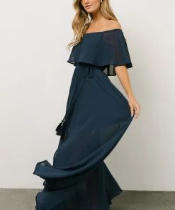 BB Custom Victoria Off Shoulder Maxi Dress | Navy Dresses