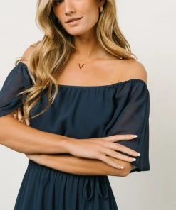 BB Custom Victoria Off Shoulder Maxi Dress | Navy Dresses