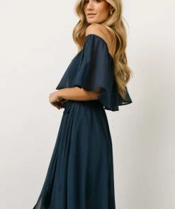 BB Custom Victoria Off Shoulder Maxi Dress | Navy Dresses