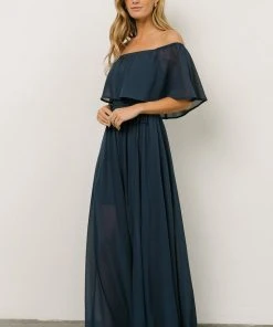 BB Custom Victoria Off Shoulder Maxi Dress | Navy Dresses
