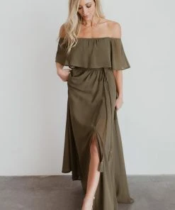 BB Custom Dresses Victoria Off Shoulder Maxi Dress | Olive