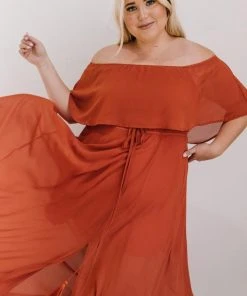 BB Custom Maxi Dresses Victoria Off Shoulder Maxi Dress | Rust