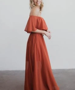 BB Custom Maxi Dresses Victoria Off Shoulder Maxi Dress | Rust