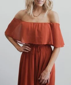 BB Custom Maxi Dresses Victoria Off Shoulder Maxi Dress | Rust