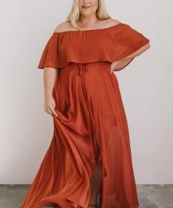 BB Custom Maxi Dresses Victoria Off Shoulder Maxi Dress | Rust