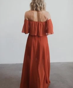 BB Custom Maxi Dresses Victoria Off Shoulder Maxi Dress | Rust