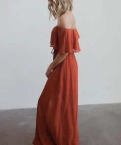 BB Custom Maxi Dresses Victoria Off Shoulder Maxi Dress | Rust