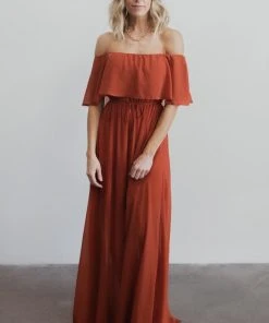 BB Custom Maxi Dresses Victoria Off Shoulder Maxi Dress | Rust