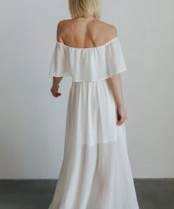 BB Custom Dresses Victoria Off Shoulder Maxi Dress | White