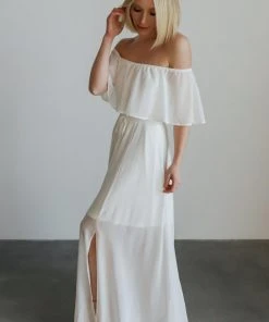 BB Custom Dresses Victoria Off Shoulder Maxi Dress | White