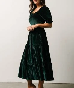 BB Custom Dresses Vivaldi Smocked Velvet Midi Dress | Dark Green