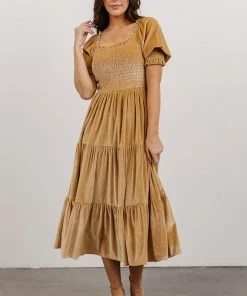 BB Custom Vivaldi Smocked Velvet Midi Dress | French Gold Dresses