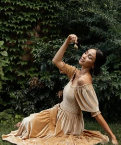 BB Custom Vivaldi Smocked Velvet Midi Dress | French Gold Dresses