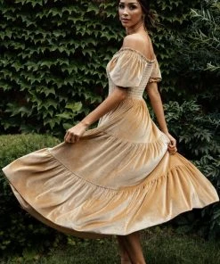 BB Custom Vivaldi Smocked Velvet Midi Dress | French Gold Dresses