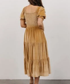 BB Custom Vivaldi Smocked Velvet Midi Dress | French Gold Dresses