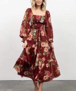 FT Dresses Vyn Tiered Midi Dress | Burgundy Floral