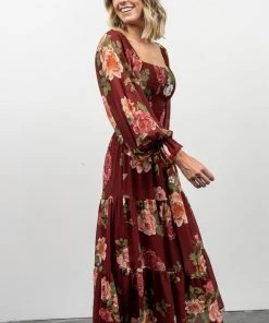 FT Dresses Vyn Tiered Midi Dress | Burgundy Floral