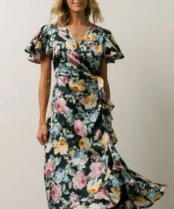 DF Warwick Ruffled Midi Dress | Navy + Multi Floral