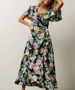 DF Warwick Ruffled Midi Dress | Navy + Multi Floral